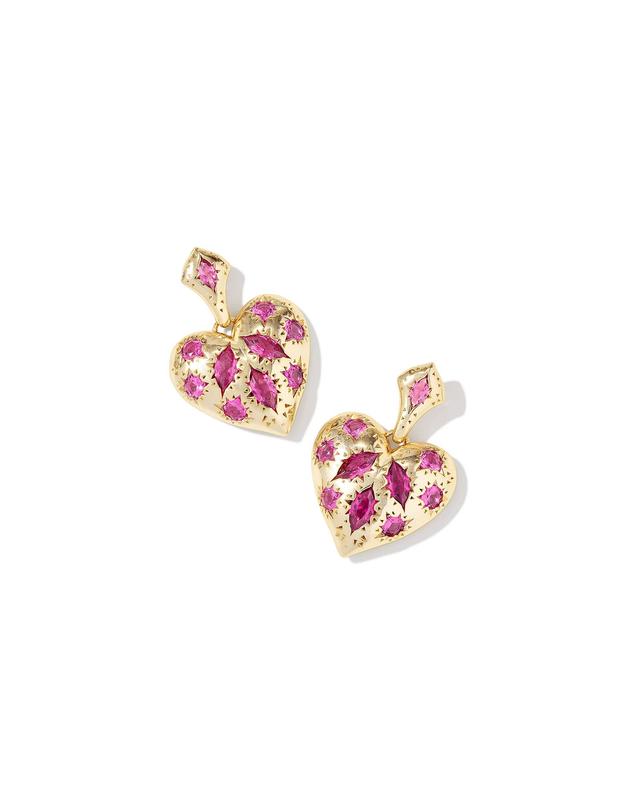 Kendra Scott Holland Gold Heart Drop Earrings in Pink | Crystal