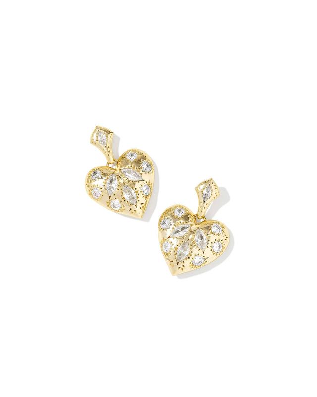 Kendra Scott Holland Gold Heart Drop Earrings in White CZ | Crystal
