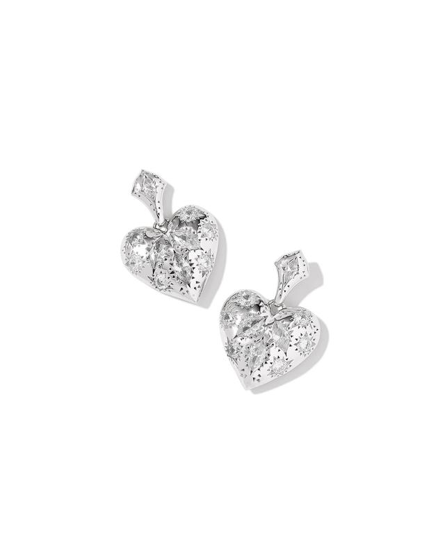 Kendra Scott Holland Silver Heart Drop Earrings in White CZ | Crystal/Metal Rhodium