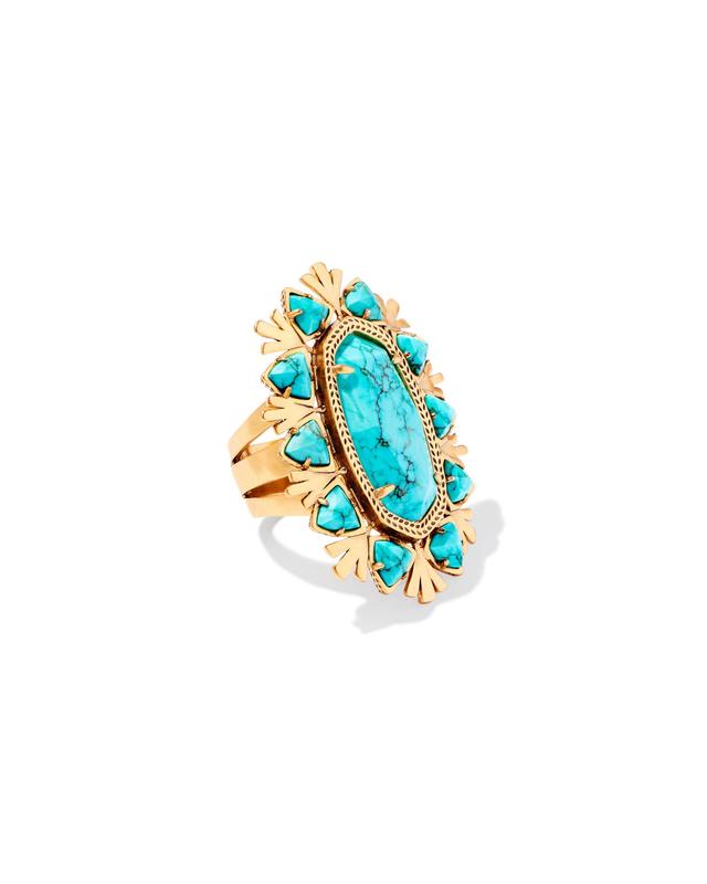 Kendra Scott Havana Vintage Gold Cocktail Ring in Variegated Turquoise Magnesite | Variegated Magnesite/Metal | Size 8