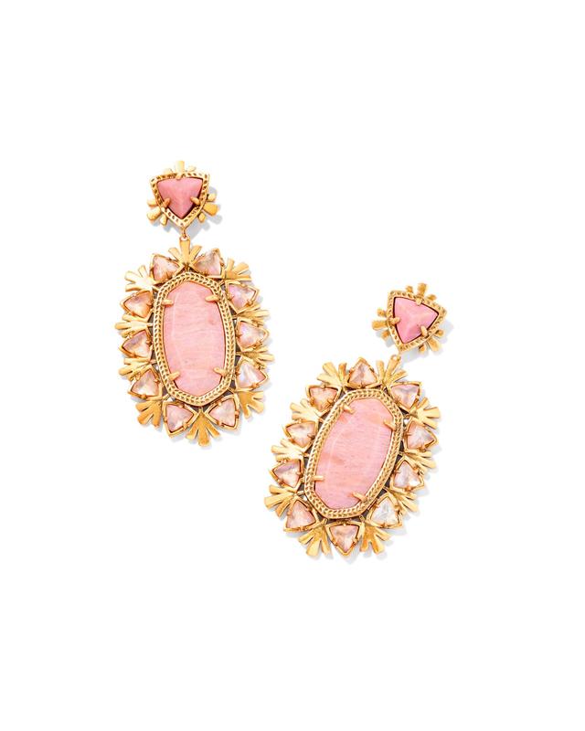 Kendra Scott Havana Vintage Gold Statement Earrings in Blush Pink Quartzite | Quartzite/Metal