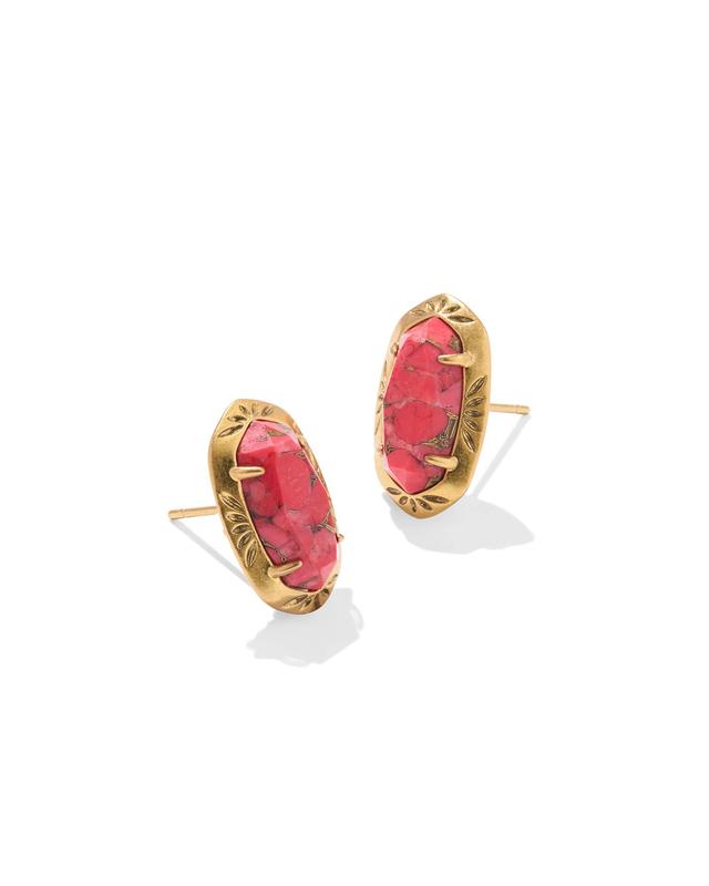 Kendra Scott Ellie Vintage Gold Etch Frame Stud Earrings in Bronze Veined Red Magnesite | Magnesite/Metal