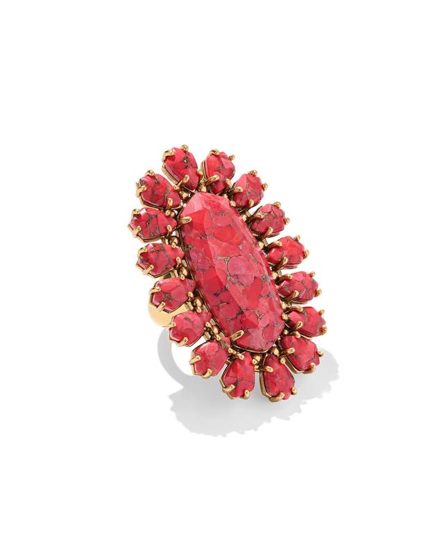 Kendra Scott Flynn Vintage Gold Cocktail Ring in Bronze Veined Red Magnesite | Bronze Veined Magnesite | Size 7