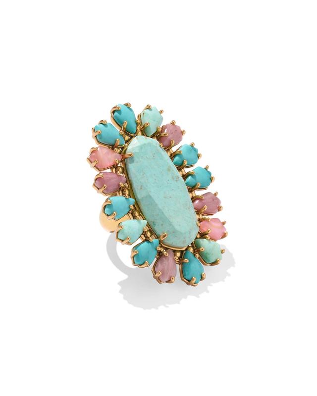 Kendra Scott Flynn Vintage Gold Cocktail Ring in Teal Pink | Mix | Size 7