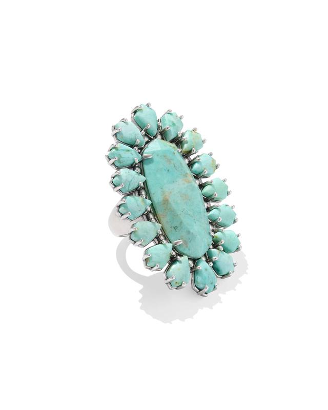 Kendra Scott Flynn Vintage Silver Cocktail Ring in Sea Green Chrysocolla | Mix | Size 6