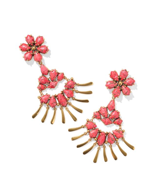 Kendra Scott Flynn Vintage Gold Statement Earrings in Bronze Veined Red Magnesite | Bronze Veined Magnesite/Metal