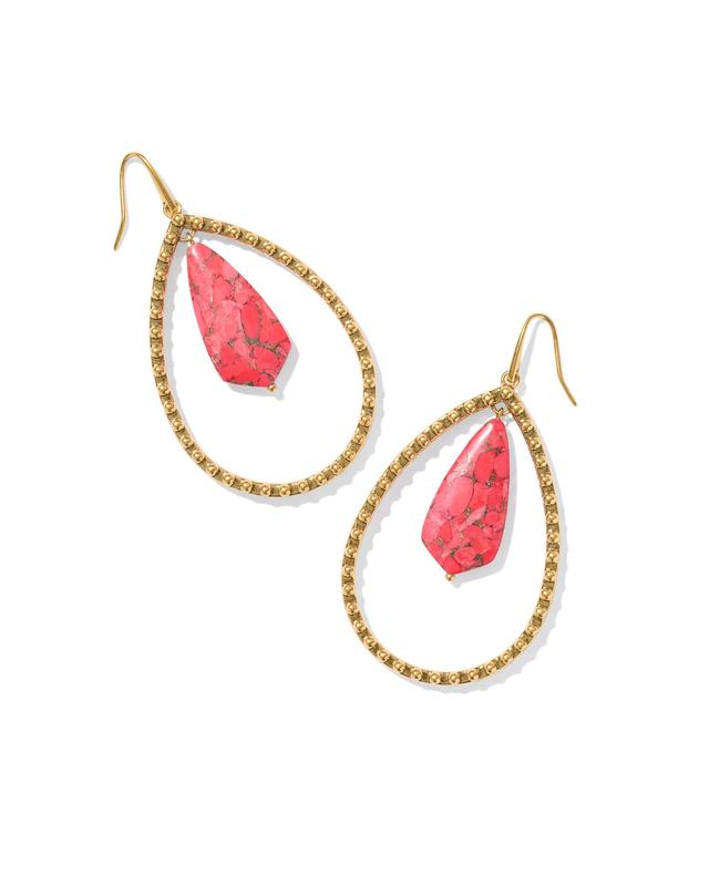 Kendra Scott Rumer Vintage Gold Stone Open Frame Earrings in Bronze Veined Red Magnesite | Bronze Veined Magnesite