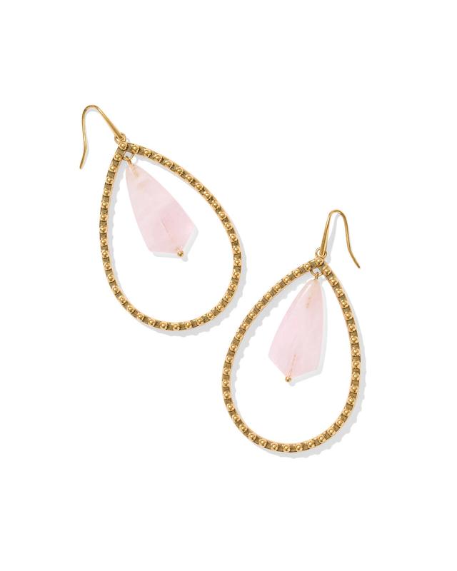 Kendra Scott Rumer Vintage Gold Stone Open Frame Earrings in Rose | Quartz