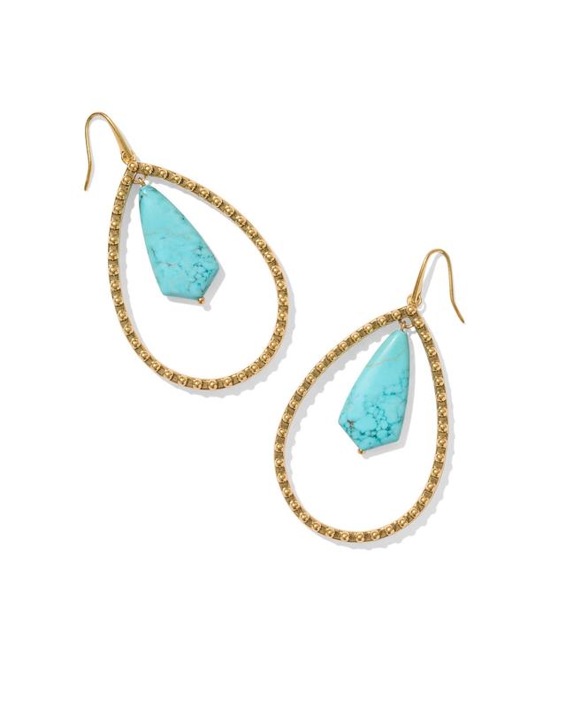 Kendra Scott Rumer Vintage Gold Stone Open Frame Earrings in Variegated Turquoise Magnesite | Variegated Magnesite