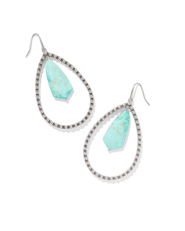 Kendra Scott Rumer Vintage Silver Stone Open Frame Earrings in Sea Green | Chrysocolla