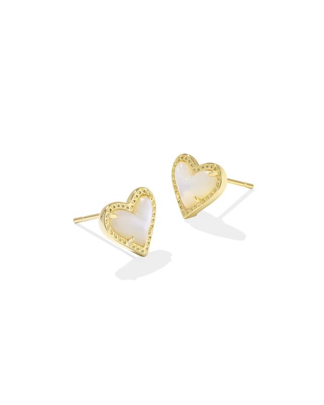 Kendra Scott Ari Heart Gold Stud Earrings in Ivory Mother-of-Pearl | Mother Of Pearl