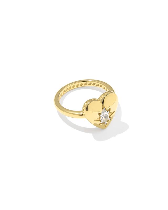 Kendra Scott Bold Heirloom Heart 18k Yellow Gold Vermeil Band Ring | Topaz | Size 5