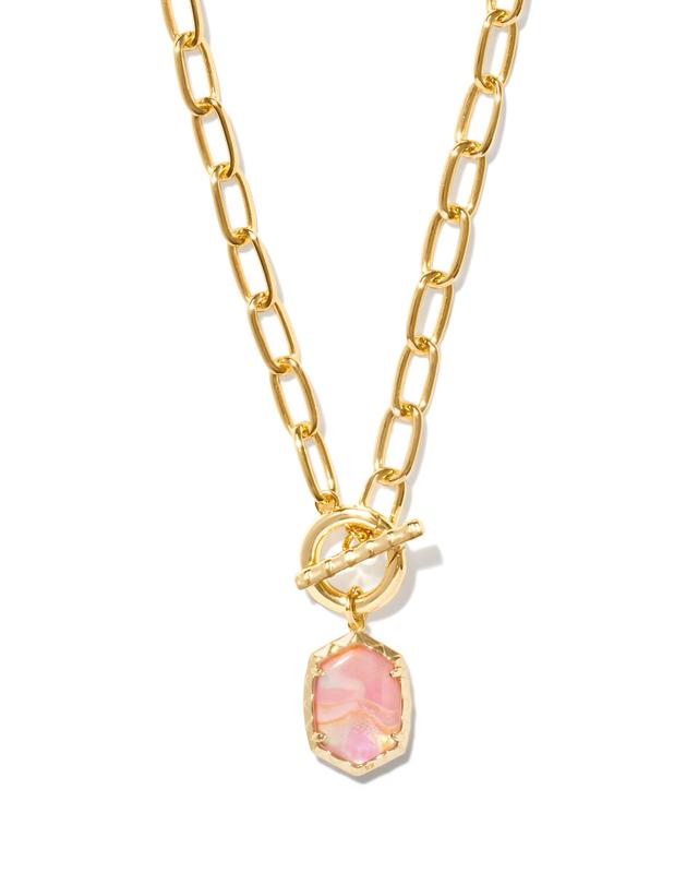 Kendra Scott Daphne Convertible Gold Link and Chain Necklace in Light Pink Iridescent Abalone | Abalone/Metal