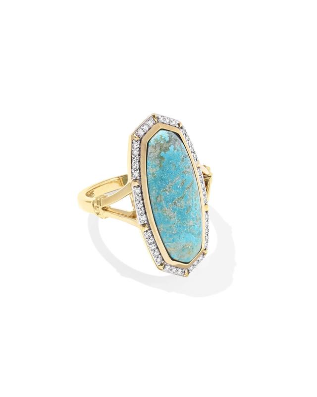 Kendra Scott Dani 14k Yellow Gold Cocktail Ring | Turquoise/Metal | Size 5