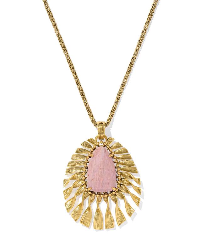 Kendra Scott Zahara Vintage Gold Large Long Pendant Necklace | Quartz/Metal