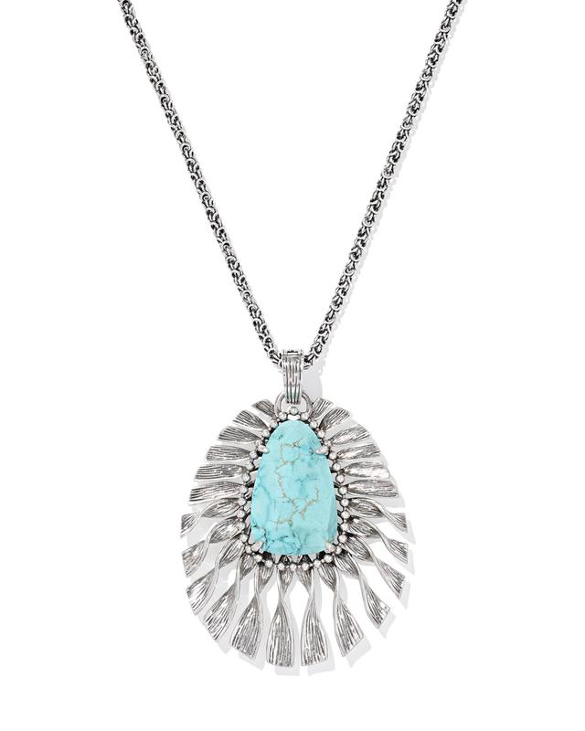 Kendra Scott Zahara Vintage Silver Large Long Pendant Necklace | Variegated Magnesite/Metal