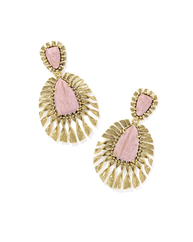 Kendra Scott Zahara Vintage Gold Statement Earrings | Quartz/Metal