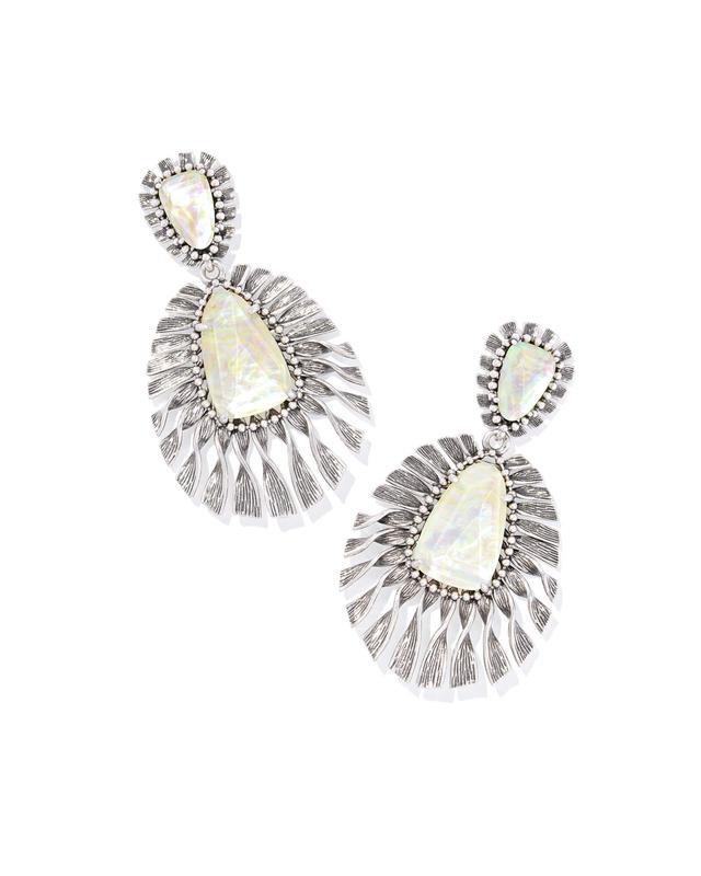 Kendra Scott Zahara Vintage Silver Statement Earrings | Abalone/Metal