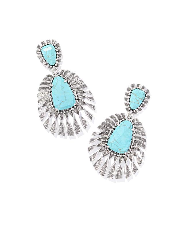 Kendra Scott Zahara Vintage Silver Statement Earrings | Variegated Magnesite/Metal