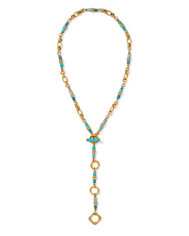Kendra Scott Bree Vintage Gold Chain Necklace in Teal Mix | Mixed Stones/Metal