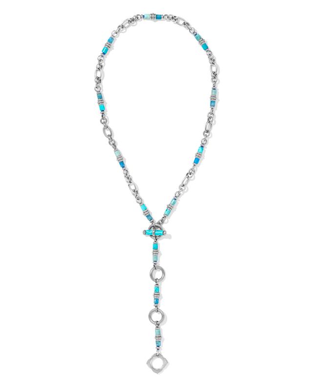 Kendra Scott Bree Vintage Silver Chain Necklace in Teal Mix | Mixed Stones/Metal