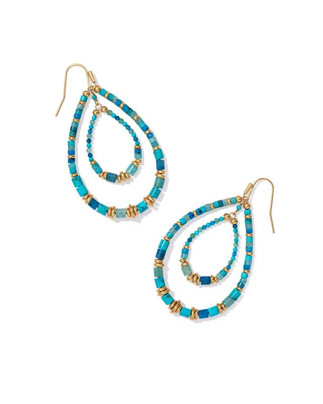 Kendra Scott Bree Vintage Gold Open Frame Earrings in Teal Mix | Mixed Stones/Metal