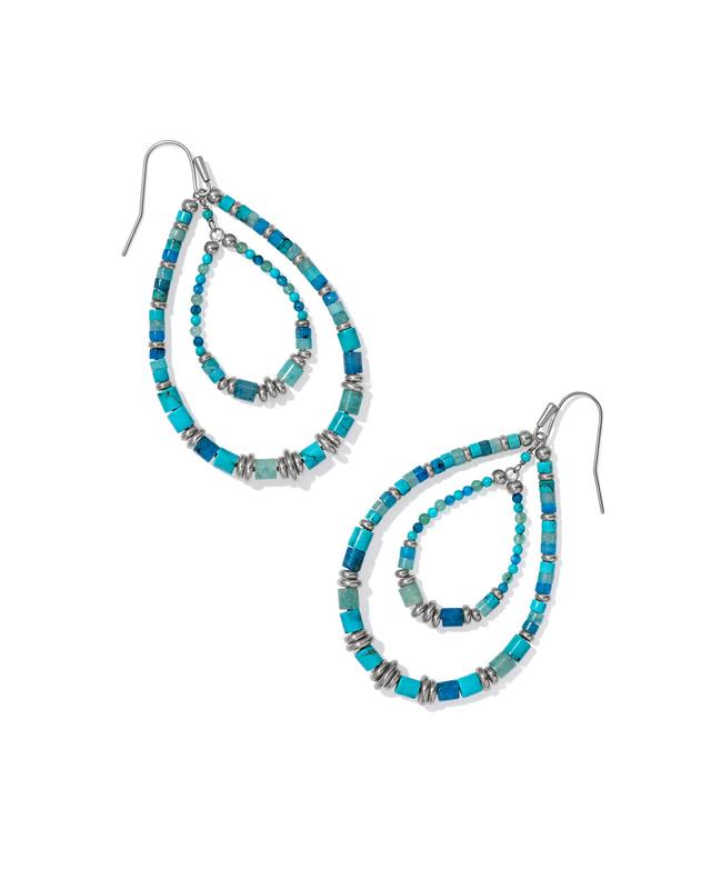 Kendra Scott Bree Vintage Silver Open Frame Earrings in Teal Mix | Mixed Stones/Metal