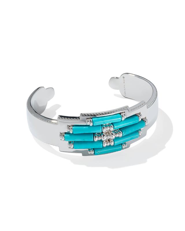 Kendra Scott Ember Silver Statement Metal Cuff in Variegated Turquoise Magnesite | Magnesite/Metal Rhodium