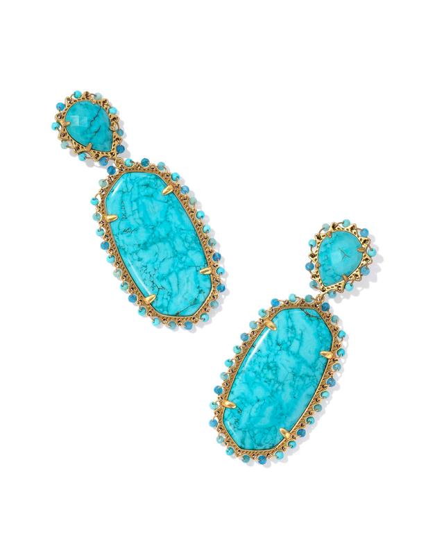 Kendra Scott Parsons Vintage Gold Statement Earrings in Teal Mix | Mixed Stones