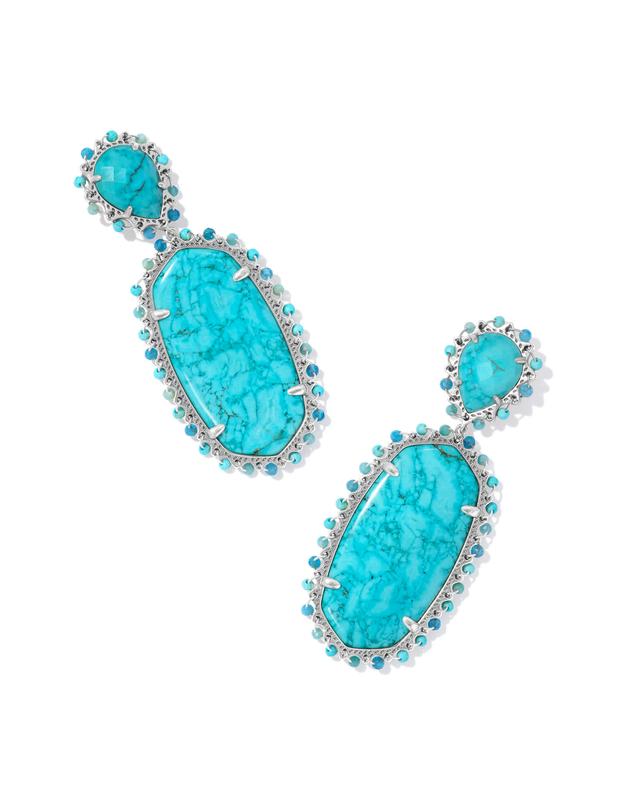 Kendra Scott Parsons Vintage Silver Statement Earrings in Teal Mix | Mixed Stones