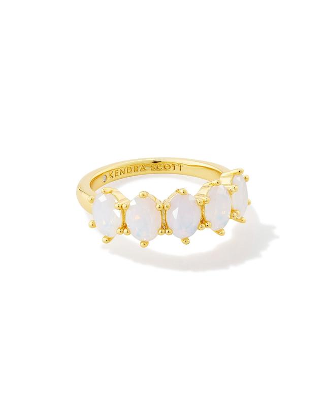 Kendra Scott Cailin Gold Crystal Band Ring in White Iridescent Crystal | Nano Crystal | Size 6