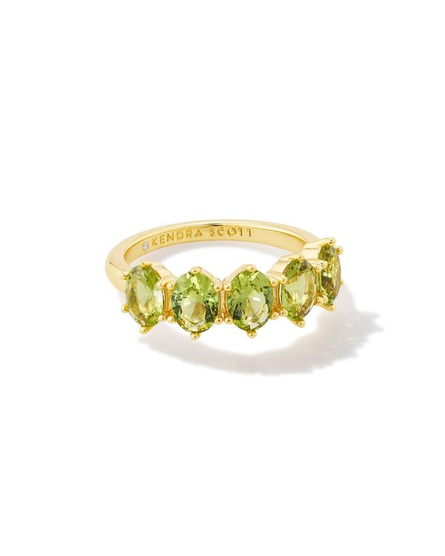 Kendra Scott Cailin Gold Band Ring in Light Green | Crystal | Size 12