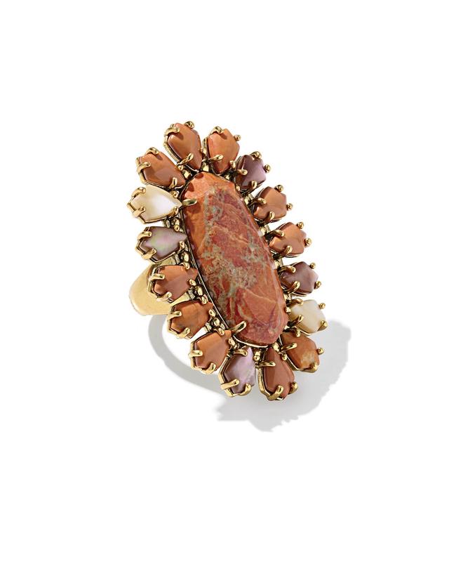 Kendra Scott Flynn Vintage Gold Cocktail Ring | Mixed Stones/Metal | Size 5