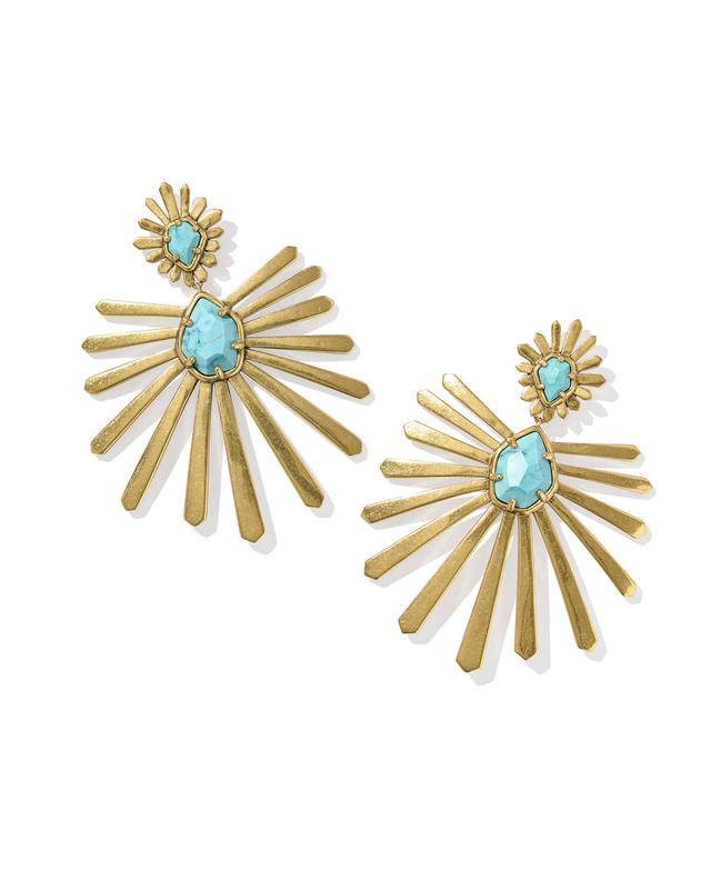 Kendra Scott Starla Vintage Gold Statement Earrings | Variegated Magnesite