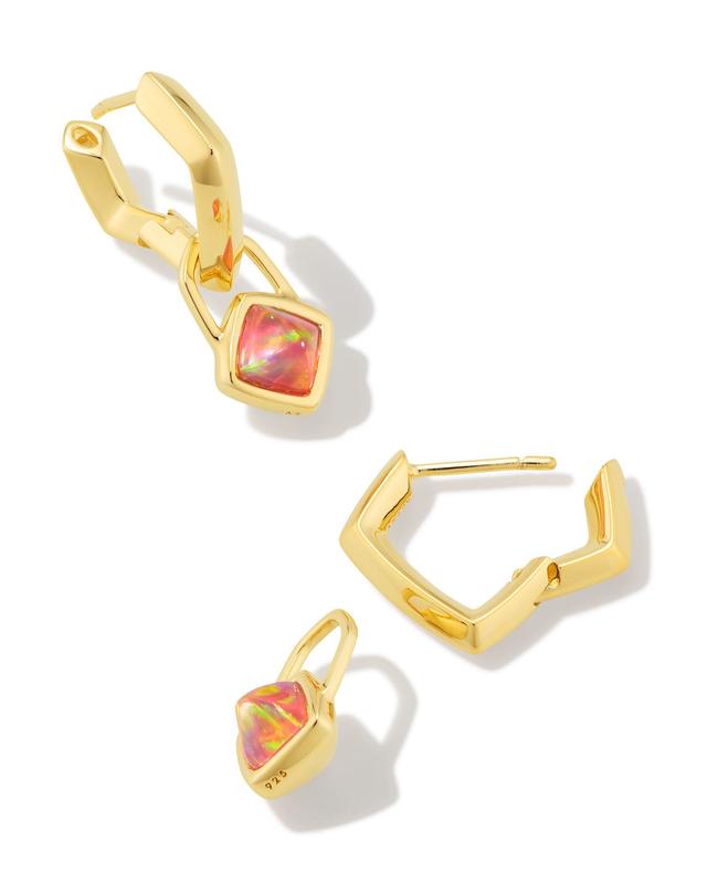 Kendra Scott Greer Convertible 18k Gold Vermeil Huggie Earrings in Peach Lab Grown Opal | Kyocera Opal