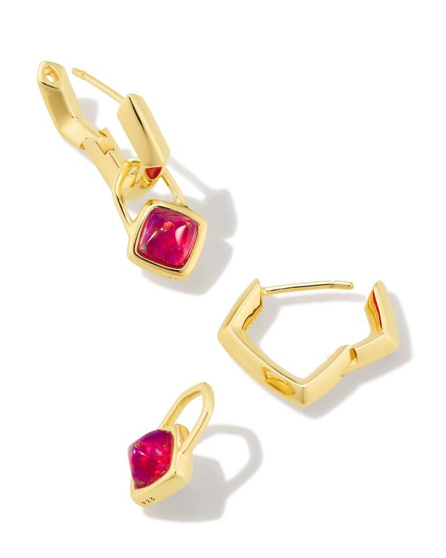Kendra Scott Greer Convertible 18k Gold Vermeil Huggie Earrings in Pink Lab Grown Opal | Kyocera Opal