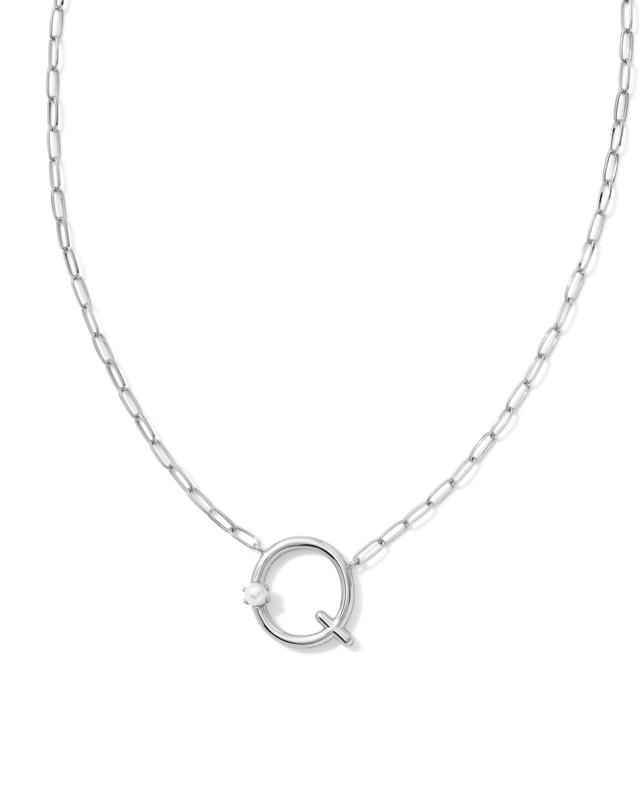 Kendra Scott Pearl Silver Letter Q Short Pendant Necklace in Freshwater Cultured Pearl | Pearl/Metal Rhodium