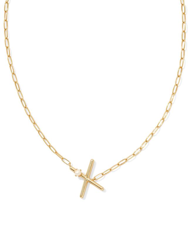 Kendra Scott Gold Letter X Short Pendant Necklace in Freshwater Cultured | Pearl