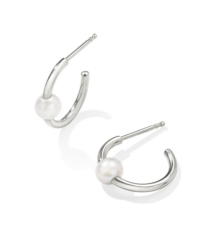 Kendra Scott Emmaline Sterling Silver Huggie Earrings in Freshwater Cultured | Pearl