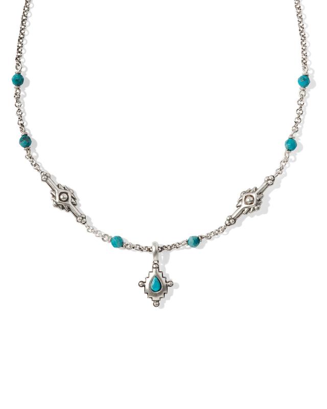 Kendra Scott Shera Vintage Silver Short Pendant Necklace in Variegated Dark Teal Magnesite | Variegated Magnesite
