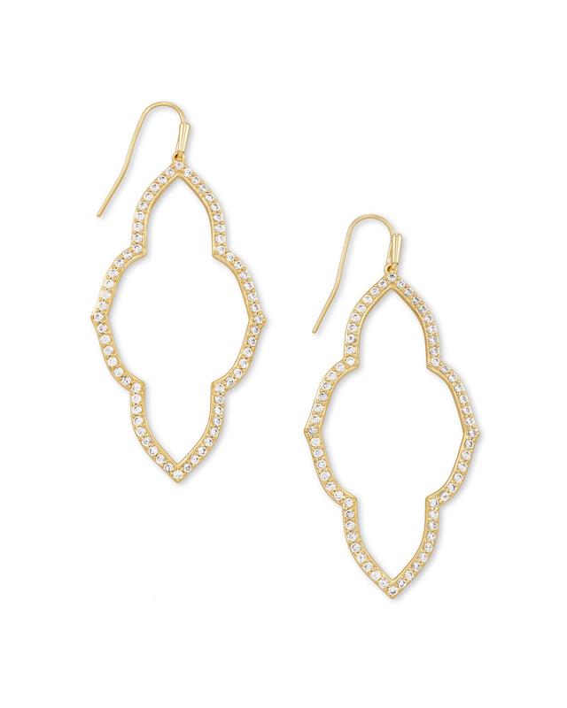 Kendra Scott Abbie Gold Open Frame Earrings in White Crystal | Metal
