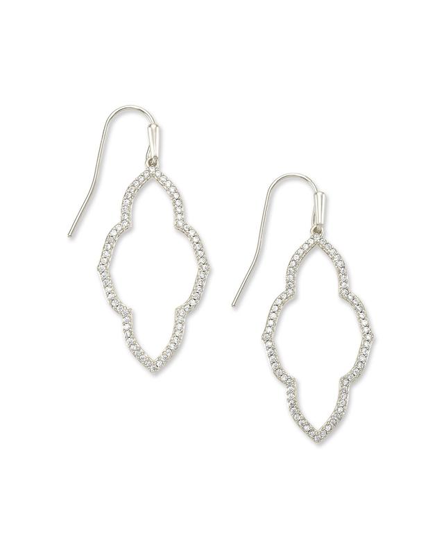 Kendra Scott Abbie Silver Small Open Frame Earrings in White Crystal | Metal