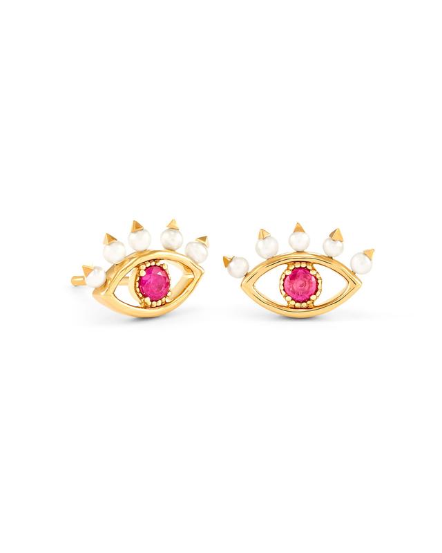 Kendra Scott Zora 18k Yellow Gold Vermeil Stud Earrings in and White Pearl | Ruby