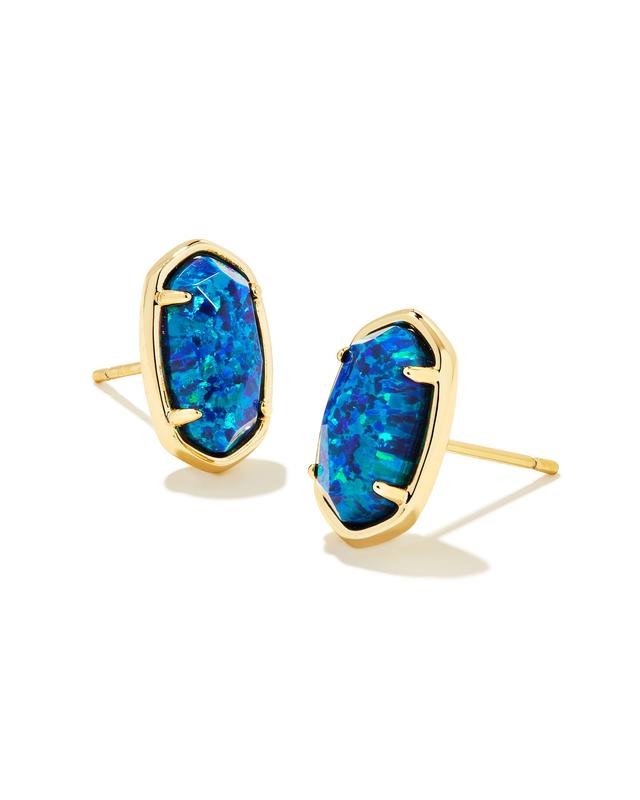 Kendra Scott Grayson Gold Stone Stud Earrings in Cobalt Blue Lab Grown Opal | Kyocera Opal