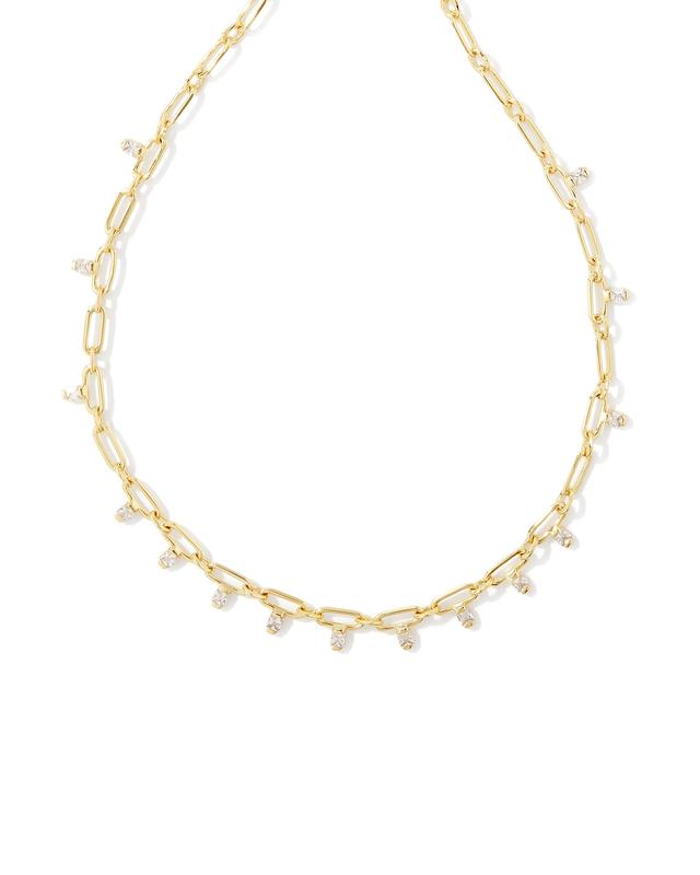 Kendra Scott Lindy Gold Chain Necklace in White CZ | Crystal