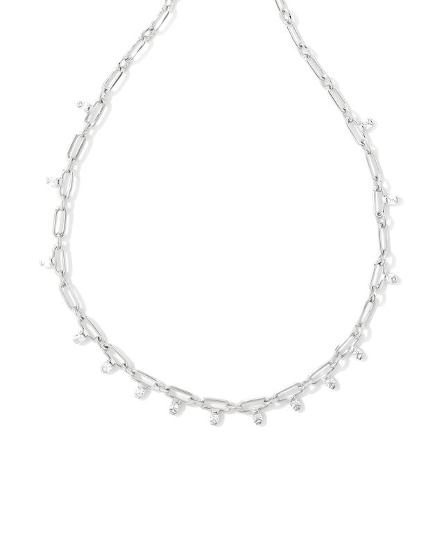 Kendra Scott Lindy Silver Crystal Chain Necklace in White CZ | Crystal/Metal Rhodium