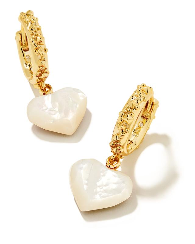 Kendra Scott Penny Gold Heart Huggie Earrings in Ivory Mother-of-Pearl | Mother Of Pearl