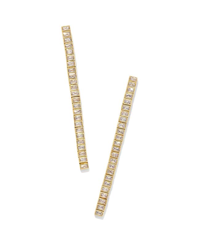 Kendra Scott Gracie Long Tennis Linear Earrings in Gold | Crystal