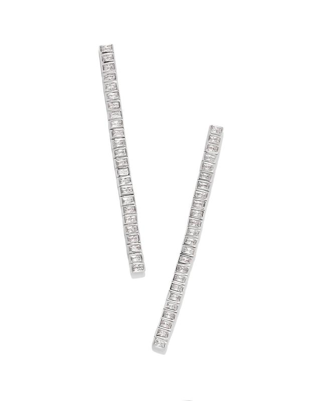 Kendra Scott Gracie Long Tennis Linear Earrings in Silver | Crystal