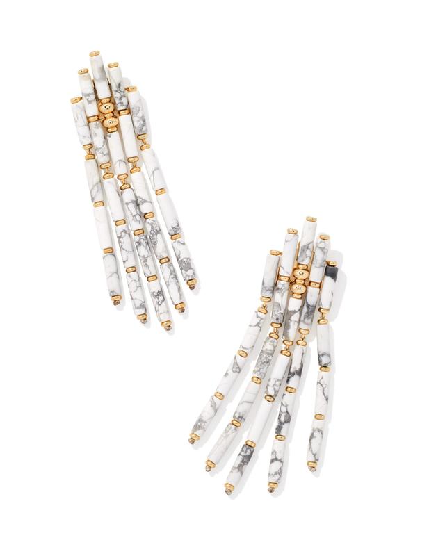 Kendra Scott Ember Gold Statement Earrings in White Variegated Magnesite | Howlite